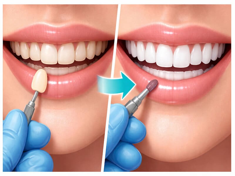 تفاوت ظاهری دندان‌ها در روش‌های کامپوزیت و بلیچینگ.