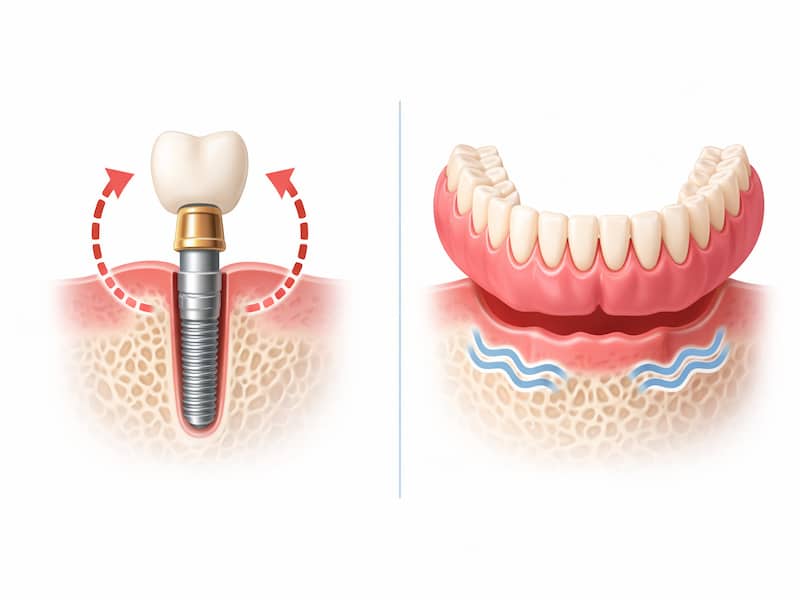 تفاوت ایمپلنت و دندان مصنوعی از نظر ثبات و عملکرد