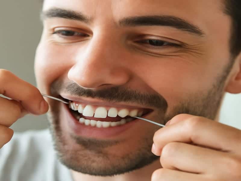 نخ دندان کشیدن صحیح برای مراقبت از کامپوزیت دندان و جلوگیری از تغییر رنگ لبه‌ها