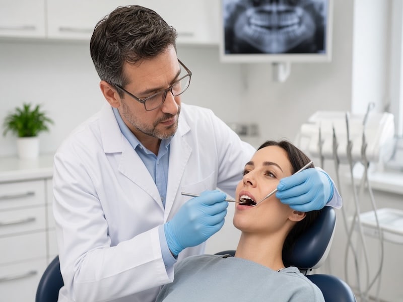معاینه لثه توسط دندانپزشک برای تشخیص علت عفونت